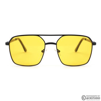 Ckstudio shot of stylish yellow sunglasses on a clean white background — Commercial Product Photography.